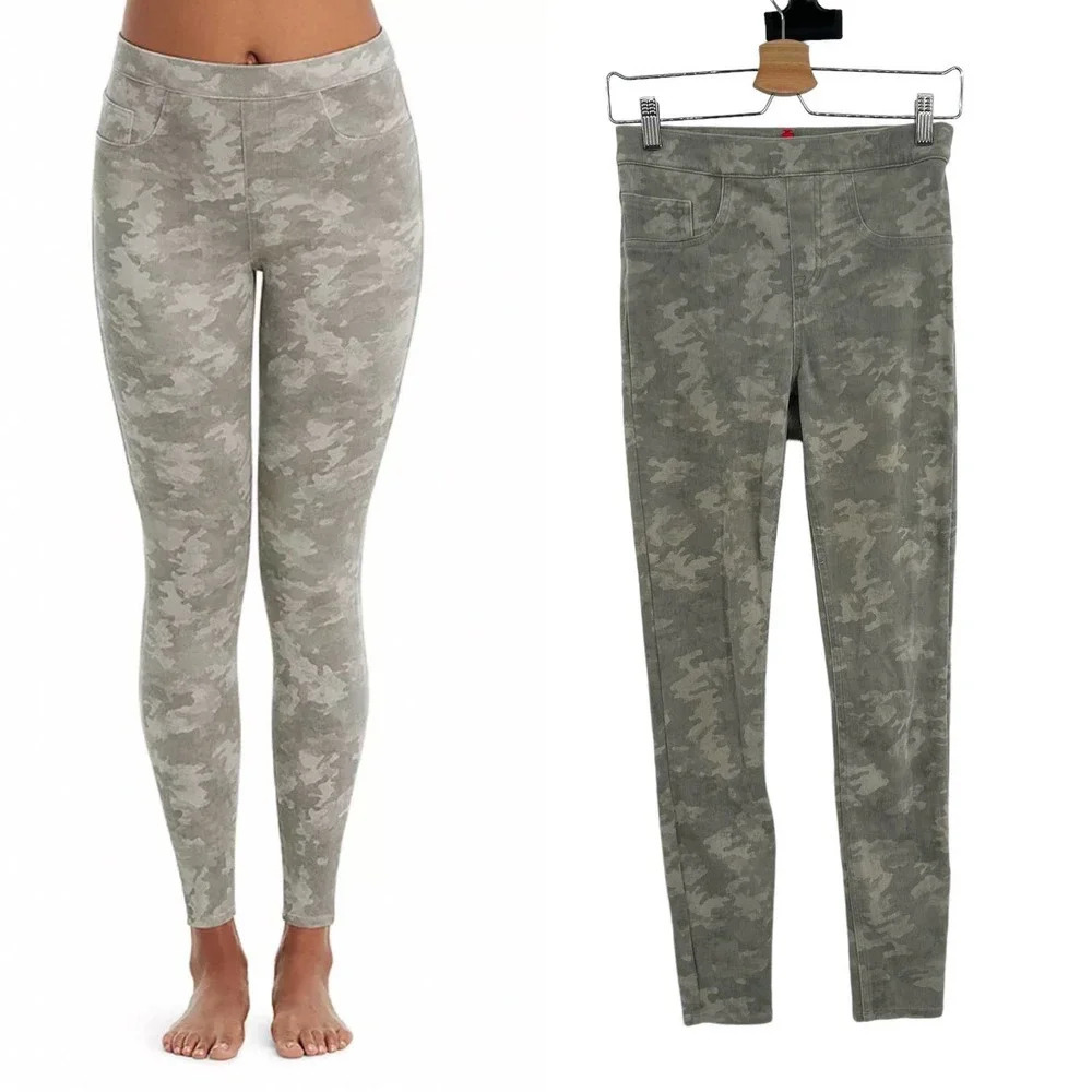 Spanx Jean-ish Ankle‎ Leggings Stone Wash Camo Print Size Small